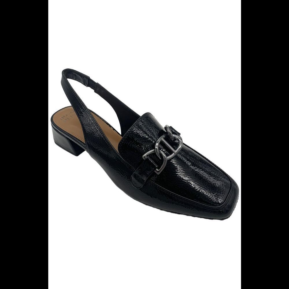 Donald J. Pliner Black Patent Leather Slingback Loafer Heels